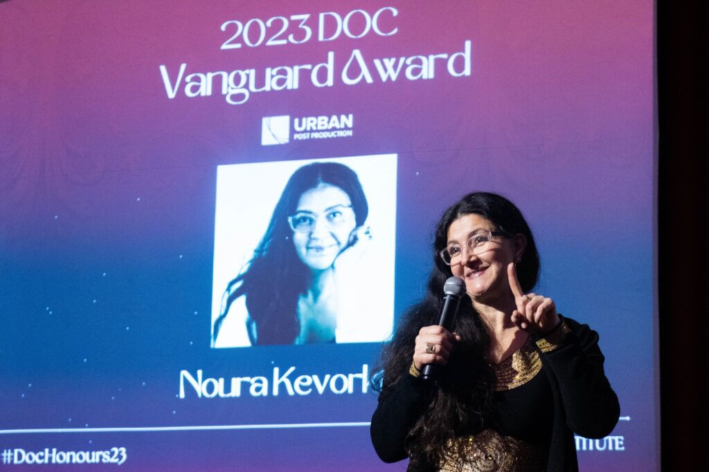 Noura Kevorkian accepts the DOC Vanguard Award. | Photo by Henry Chan