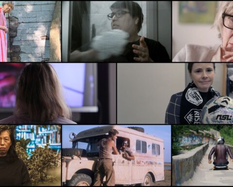 A collage of eight film stills in three rows of three, two, and three images.