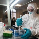 Evolutionary biologist Eske Willerslev working on DNA samples in his Wet Lab at the University of Copenhagen.