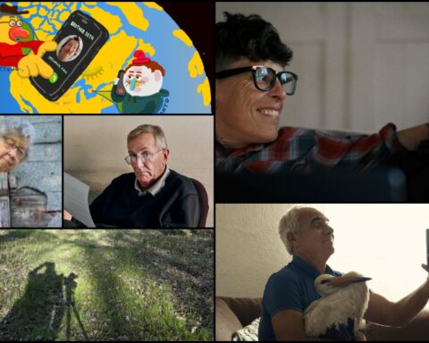 A collage of six film stills