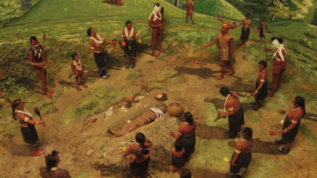A diorama of an Indigenous burial site.