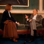96 year old filmmaker Frederick Wiseman and actress Jodie Foster sit facing each other on a couch.