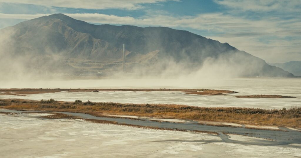 A view of Great Salt Lake as a dust storm carries carcinogens to neighbouring areas.