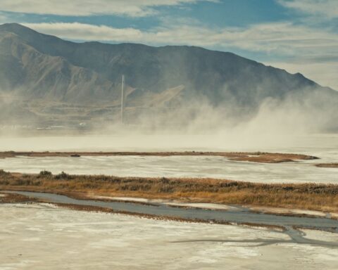 A view of Great Salt Lake as a dust storm carries carcinogens to neighbouring areas.