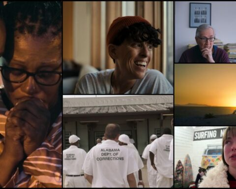 A collage of film stills from documentaries in the Oscar race.