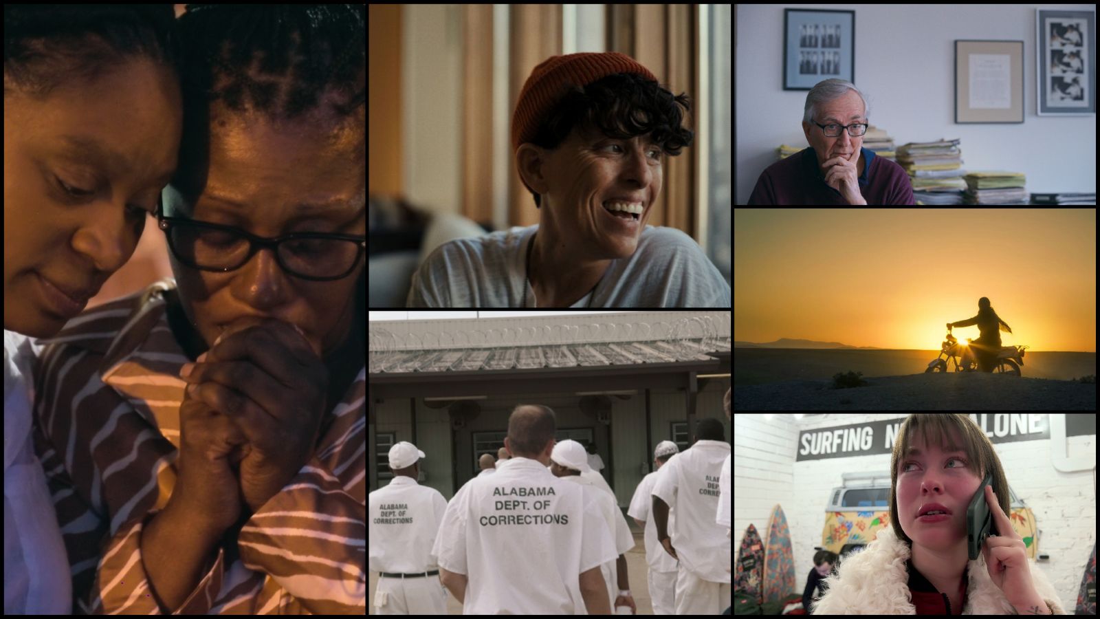 A collage of film stills from documentaries in the Oscar race.