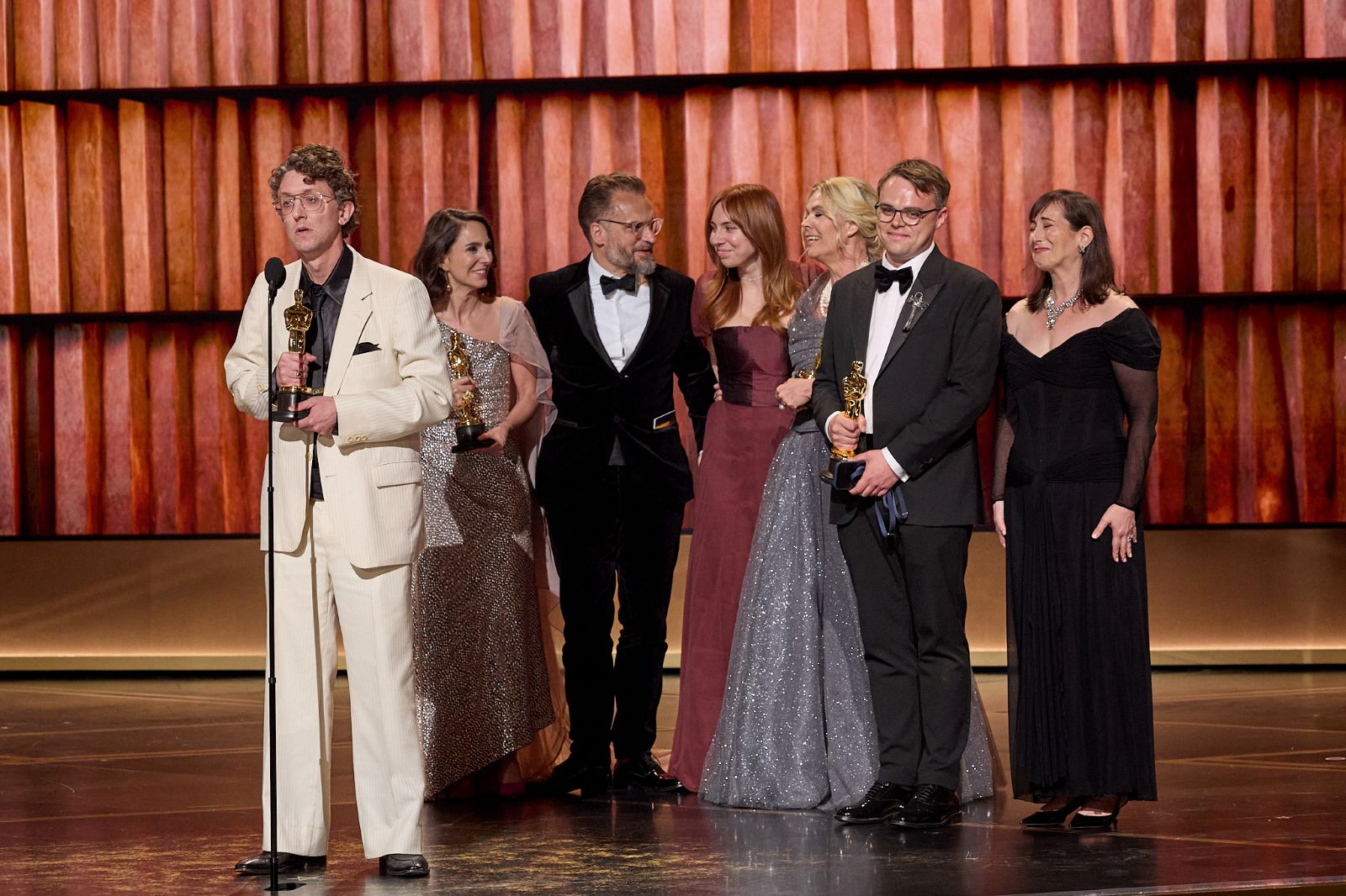 David Borenstein, Alžběta Karásková, Radovan Sibrt, Pavel Talankin and Helle Faber accept the Oscar® for Documentary Feature Film during the live ABC Telecast of the 98th Oscars® at Dolby® Theatre at Ovation Hollywood on Sunday, March 15, 2026. Trae Patton / The Academy