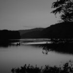 A black and white photo of the Lawa River in the Amazon region of South America.