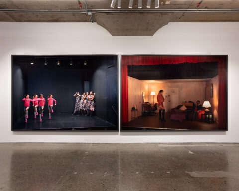 Jeff Wall, Actor in two roles, 2020. Two inkjet prints, Jeff Wall Photographs 1984–2023, installation view, MOCA Toronto, 2025. Photo: LF Documentation. © Jeff Wall.