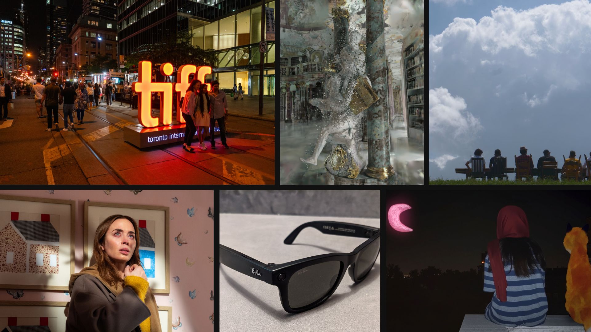 Top row from left: Rick Clifford/TIFF; Nostalgia for the Future (Visualantics); The Welcome Table (HBO); Bottom row from left: Disclosure Day (Nico Vavernise | Amblin Entertainment/Universal Pictures); Ray Ban Stories (cavebear42); A Fox Under a Pink Moon (Hot Docs)